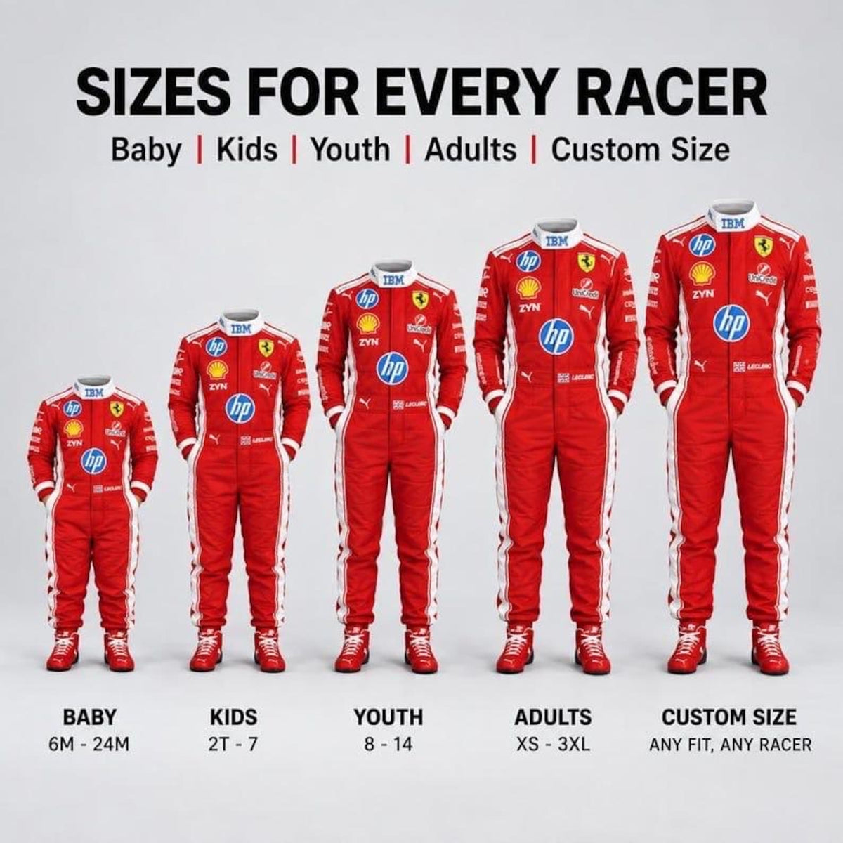 2026 For Kids Custom F1 Ferrari Lewis Hamilton And Charles Leclerc Kart suit, Personalized kart suit, Formula 1 Costume for Adult and Kids (Copy)