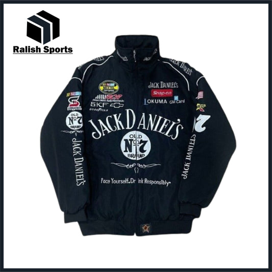 F1 Vintage Racing Jacket Padded Ebroidered Jack Daniels Jacket Black