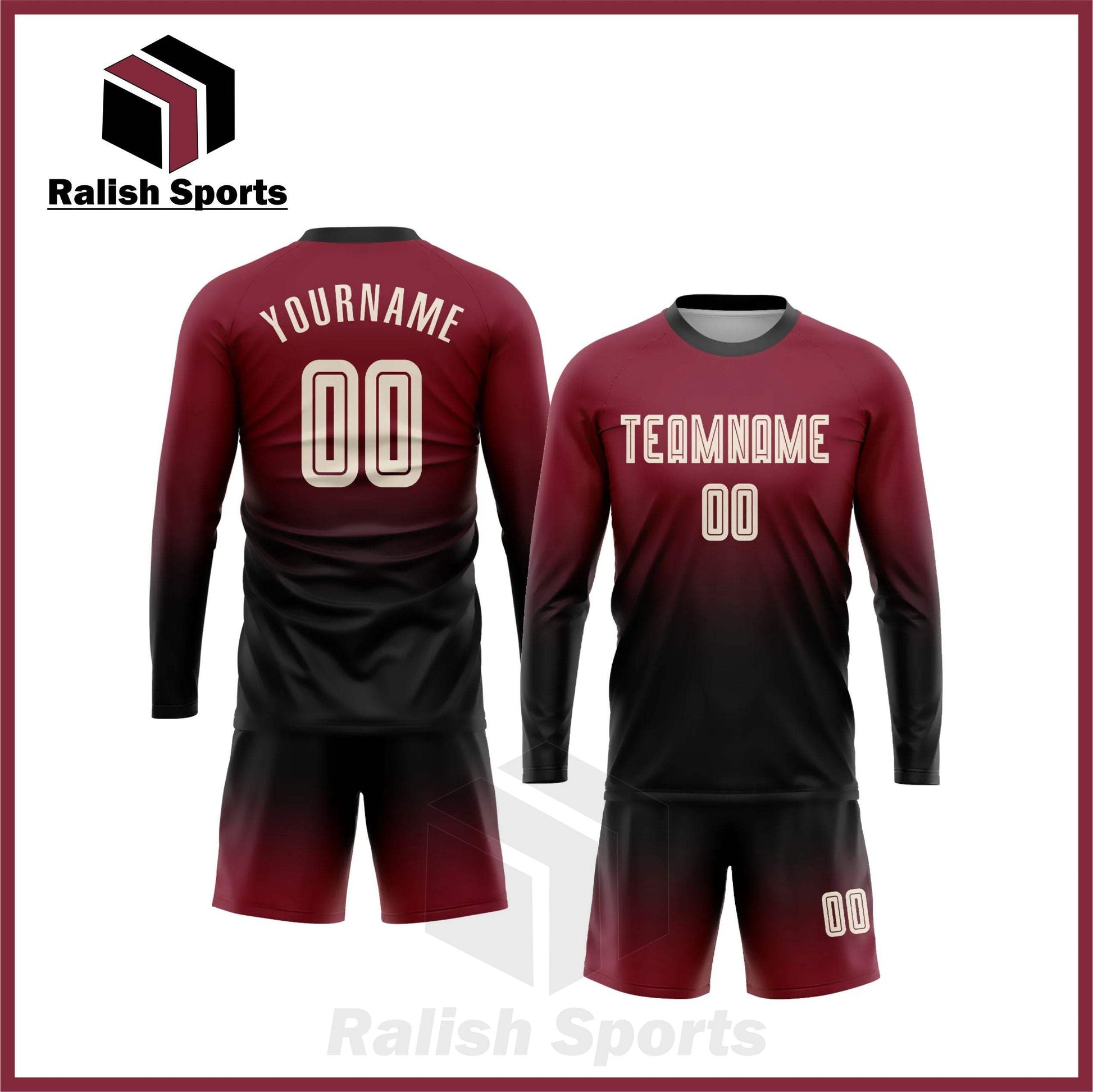 Custom Crimson Cream-Black Sublimation Long Sleeve Fade Fashion Soccer Uniform Jersey - Ralish Sports