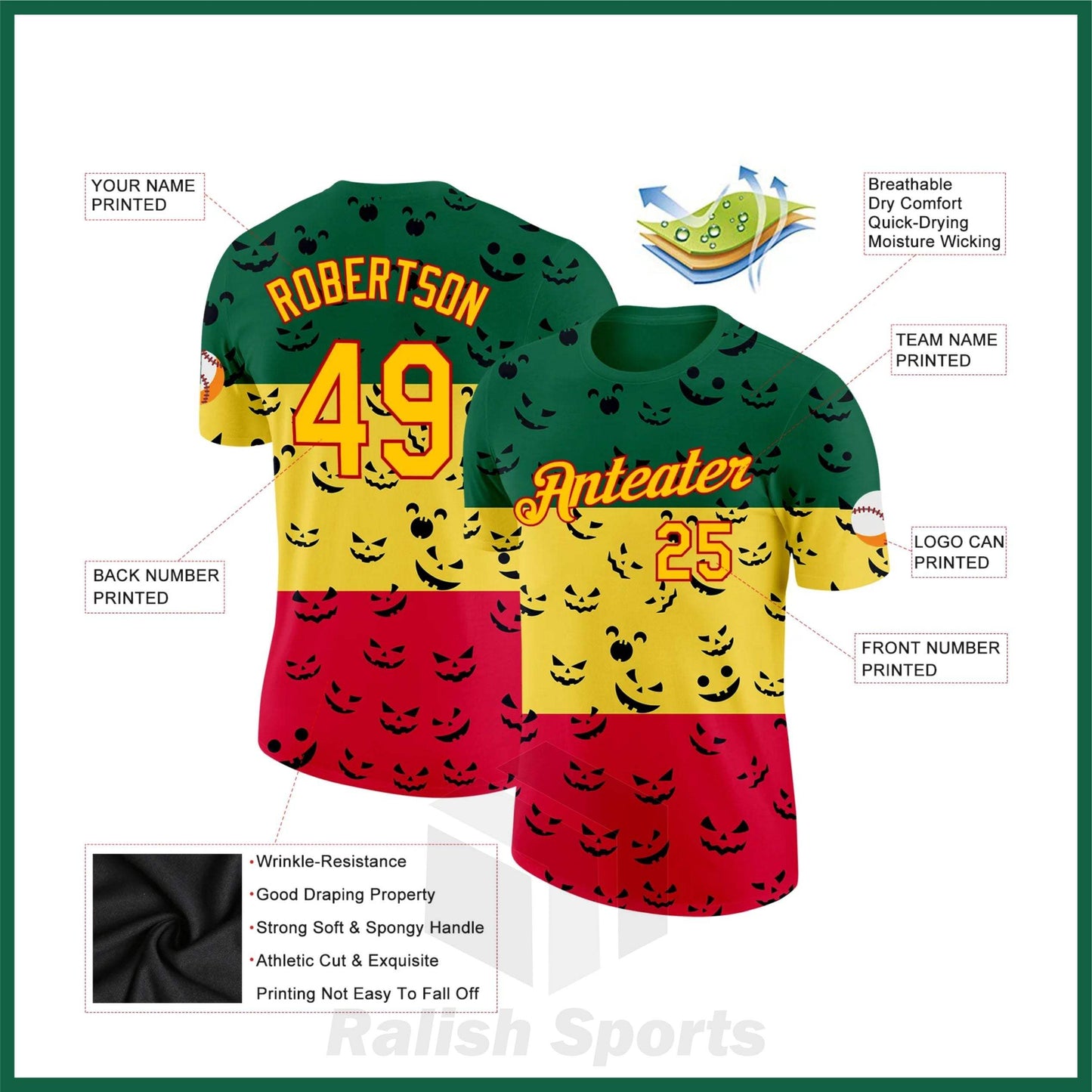 Custom Green Yellow-Red 3D Pattern Design Black History Month Performance T-Shirt - Ralish Sports
