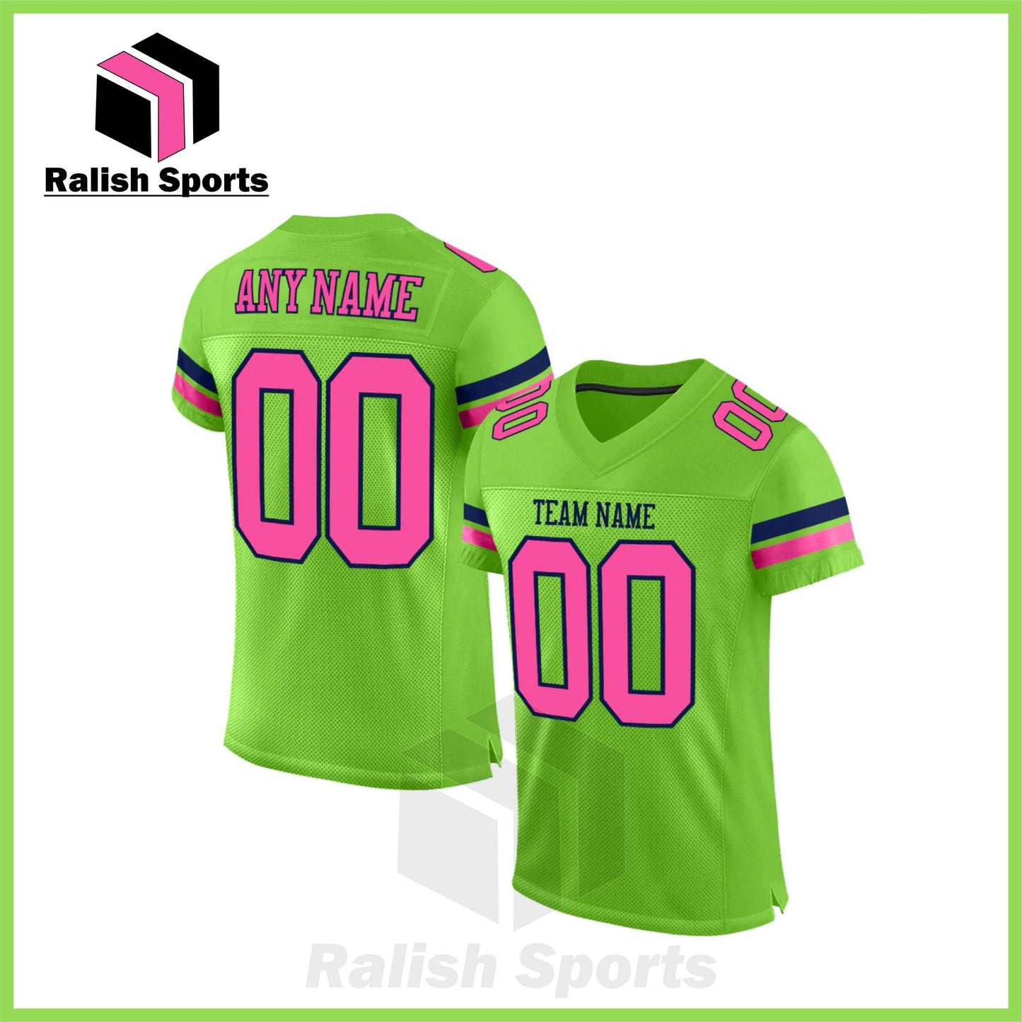 Custom Neon Green Pink-Navy Mesh Authentic Football Jersey - Ralish Sports