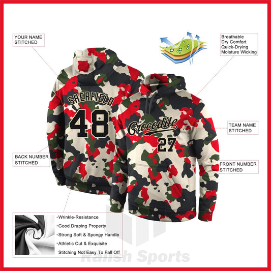 Custom Stitched Camo Black-Cream Sports Pullover Sweatshirt Salute To Service Hoodie - Ralish Sports