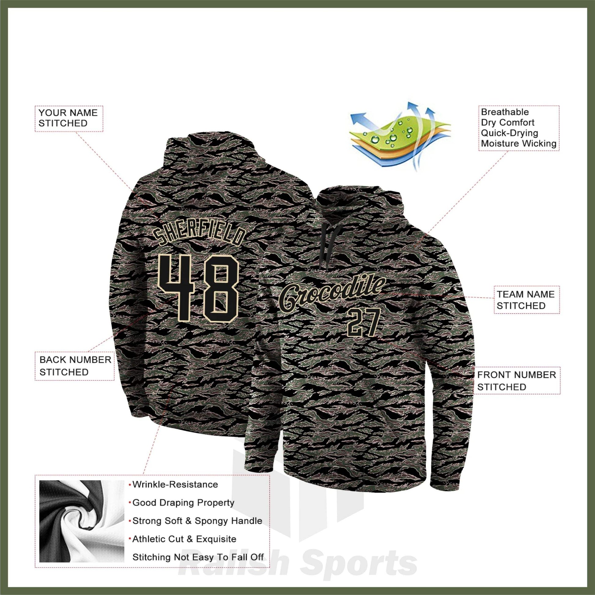 Custom Stitched Camo Black-Cream Sports Pullover Sweatshirt Salute To Service Hoodie - Ralish Sports