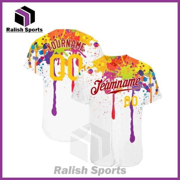 Custom 3D Pattern Design Colorful Bright Ink Splashes Authentic Baseball Jersey - Ralish Sports