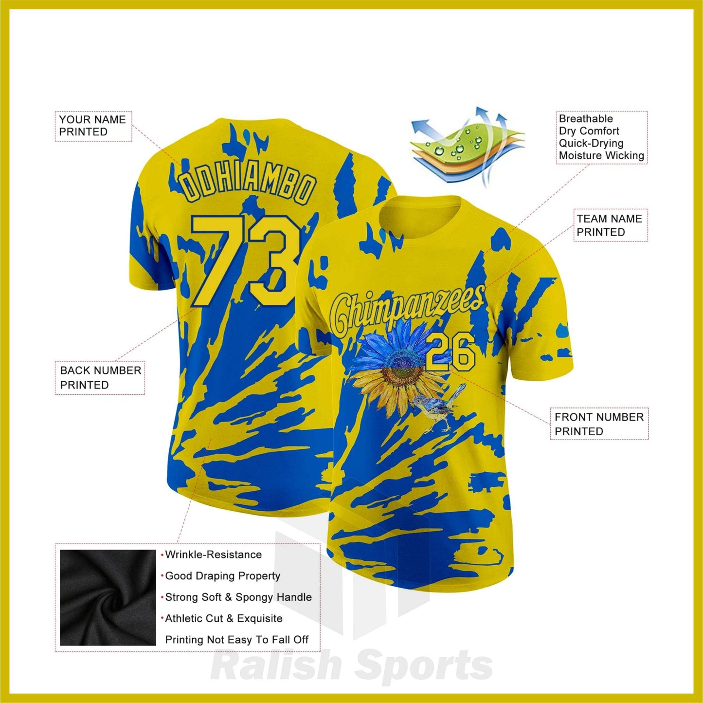 Custom 3D Pattern Design Ukraine Sunflower Nightingale Performance T-Shirt - Ralish Sports
