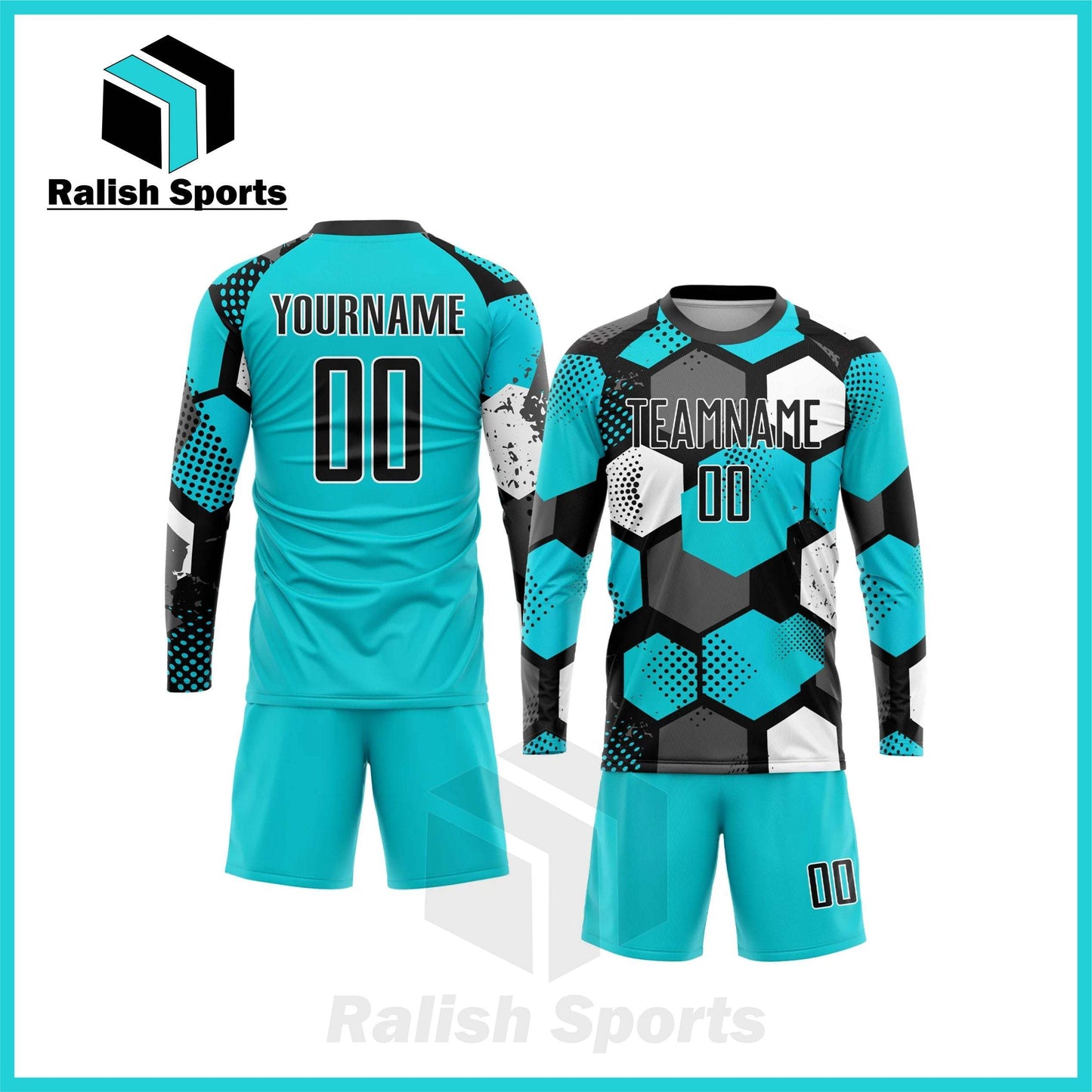 Custom Aqua Black-White Sublimation Soccer Uniform Jersey - Ralish Sports