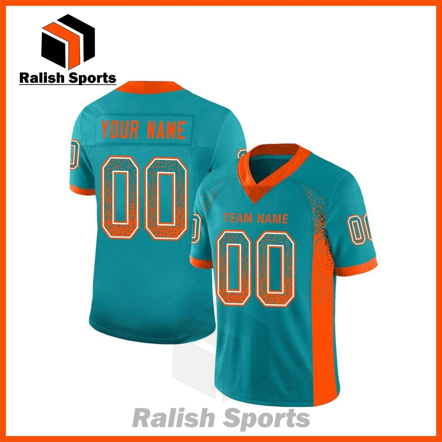 Custom Aqua Orange-White Mesh Drift Fashion Football Jersey - Ralish Sports