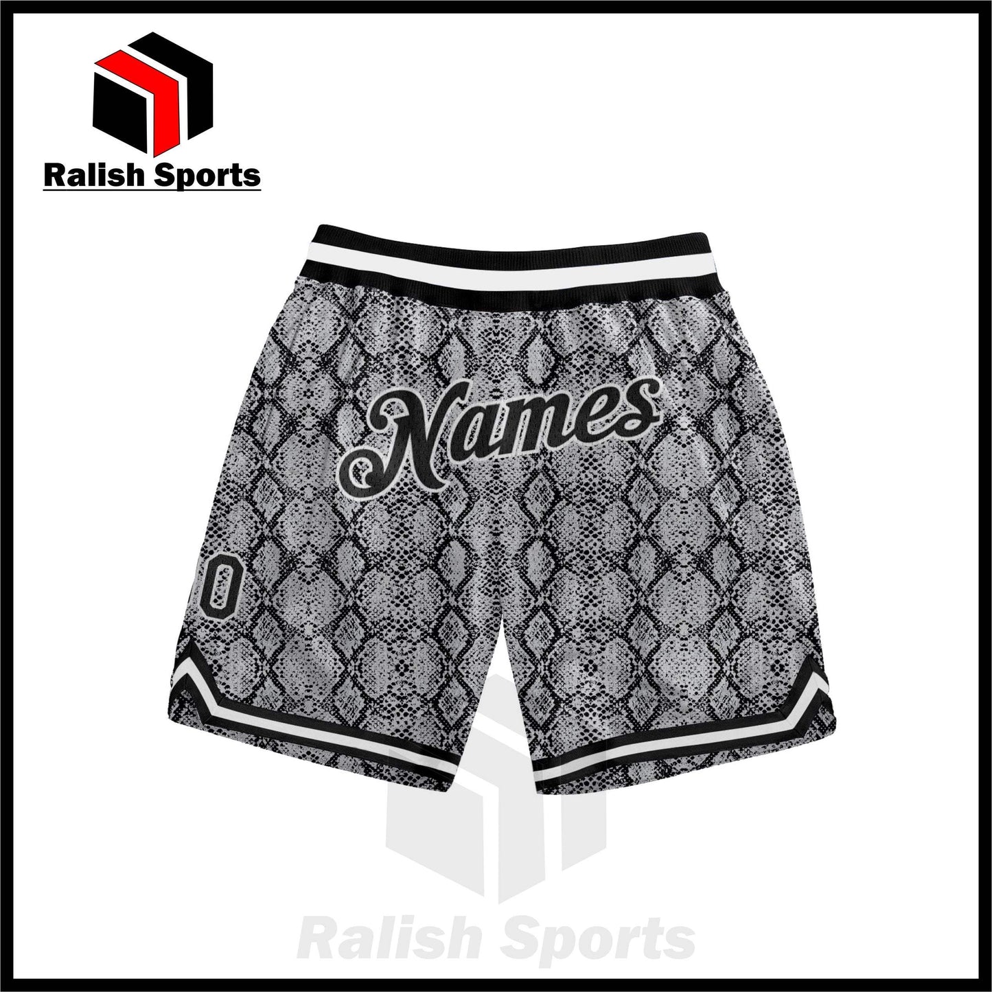 Custom Black Black-White 3D Pattern Design Snakeskin Authentic Basketball Shorts - Ralish Sports