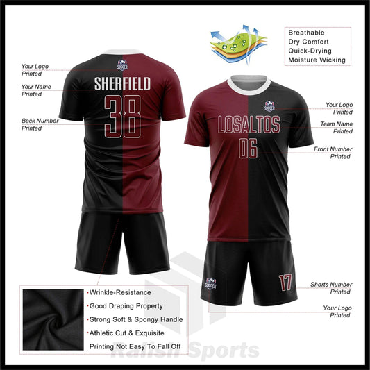 Custom Black Crimson-White Sublimation Split Fashion Soccer Uniform Jersey - Ralish Sports