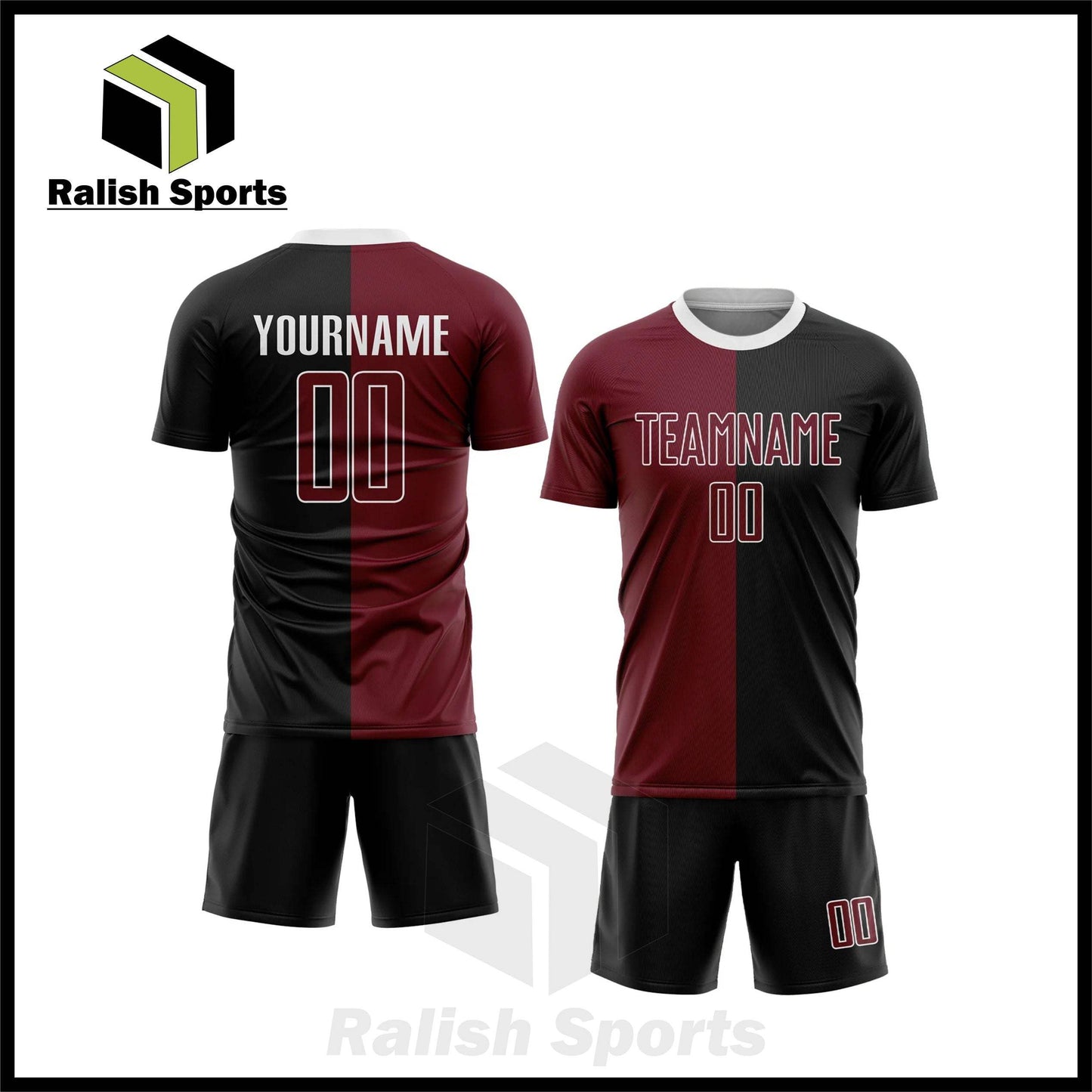 Custom Black Crimson-White Sublimation Split Fashion Soccer Uniform Jersey - Ralish Sports