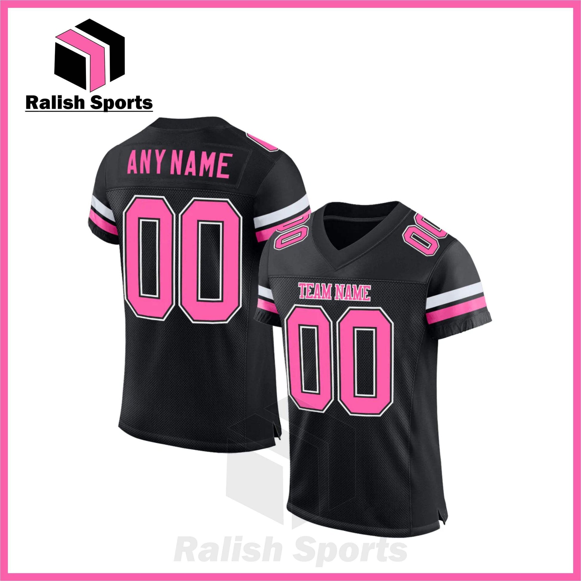 Custom Black Pink-White Mesh Authentic Football Jersey - Ralish Sports