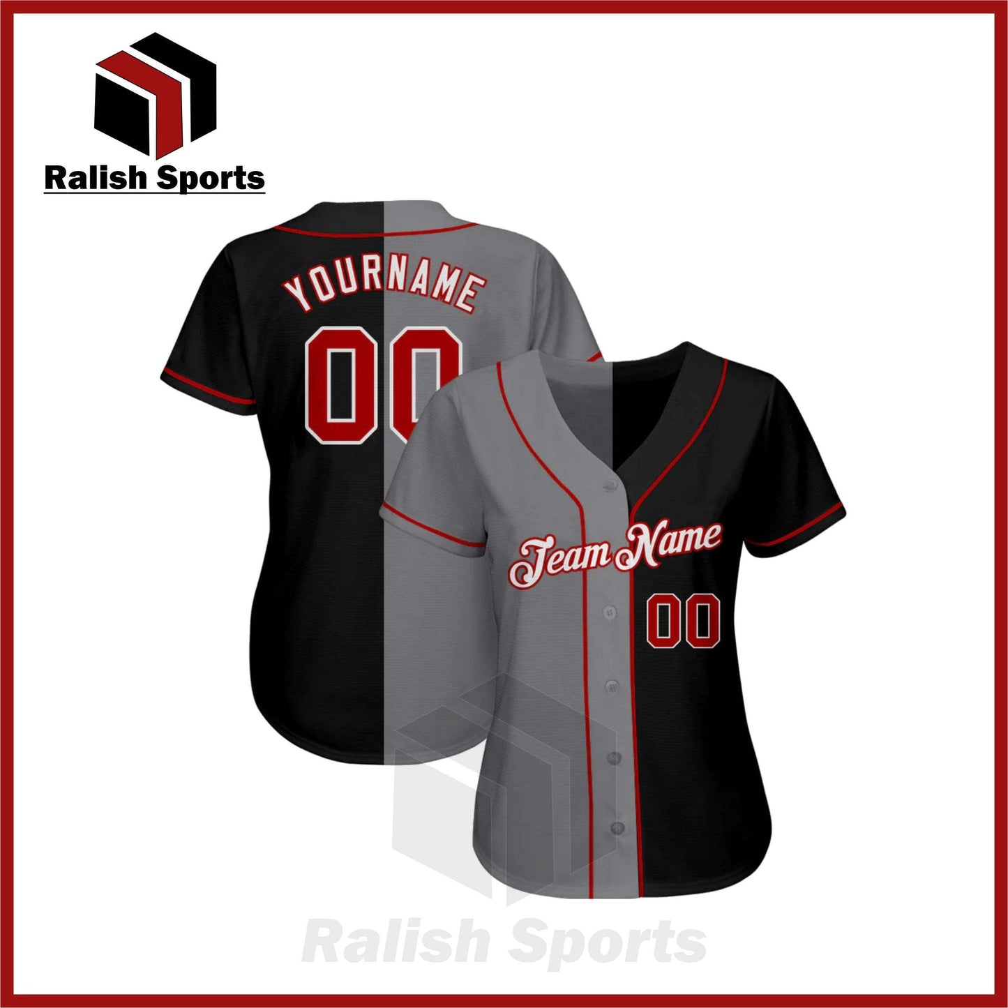 Custom Black Red-Gray Authentic Split Fashion Softball Jersey - Ralish Sports