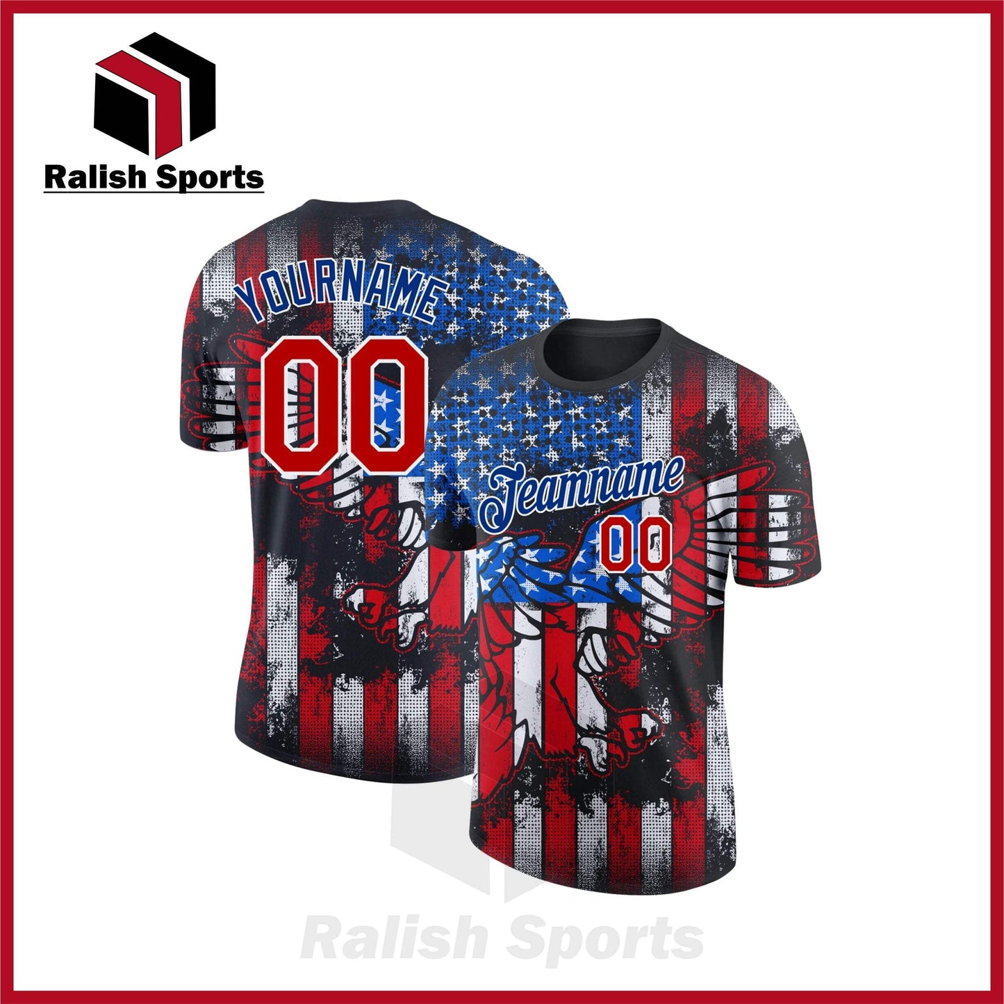 Custom Black Red-White 3D American Flag Fashion Performance T-Shirt - Ralish Sports