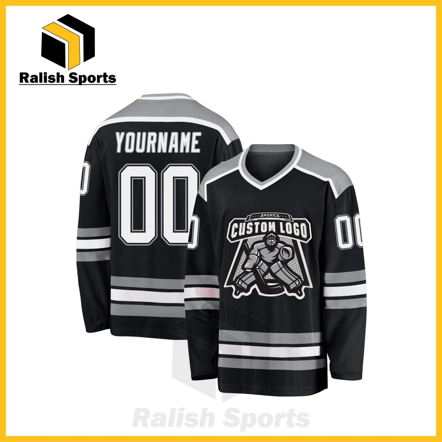 Custom Black White-Gray Hockey Jersey - Ralish Sports