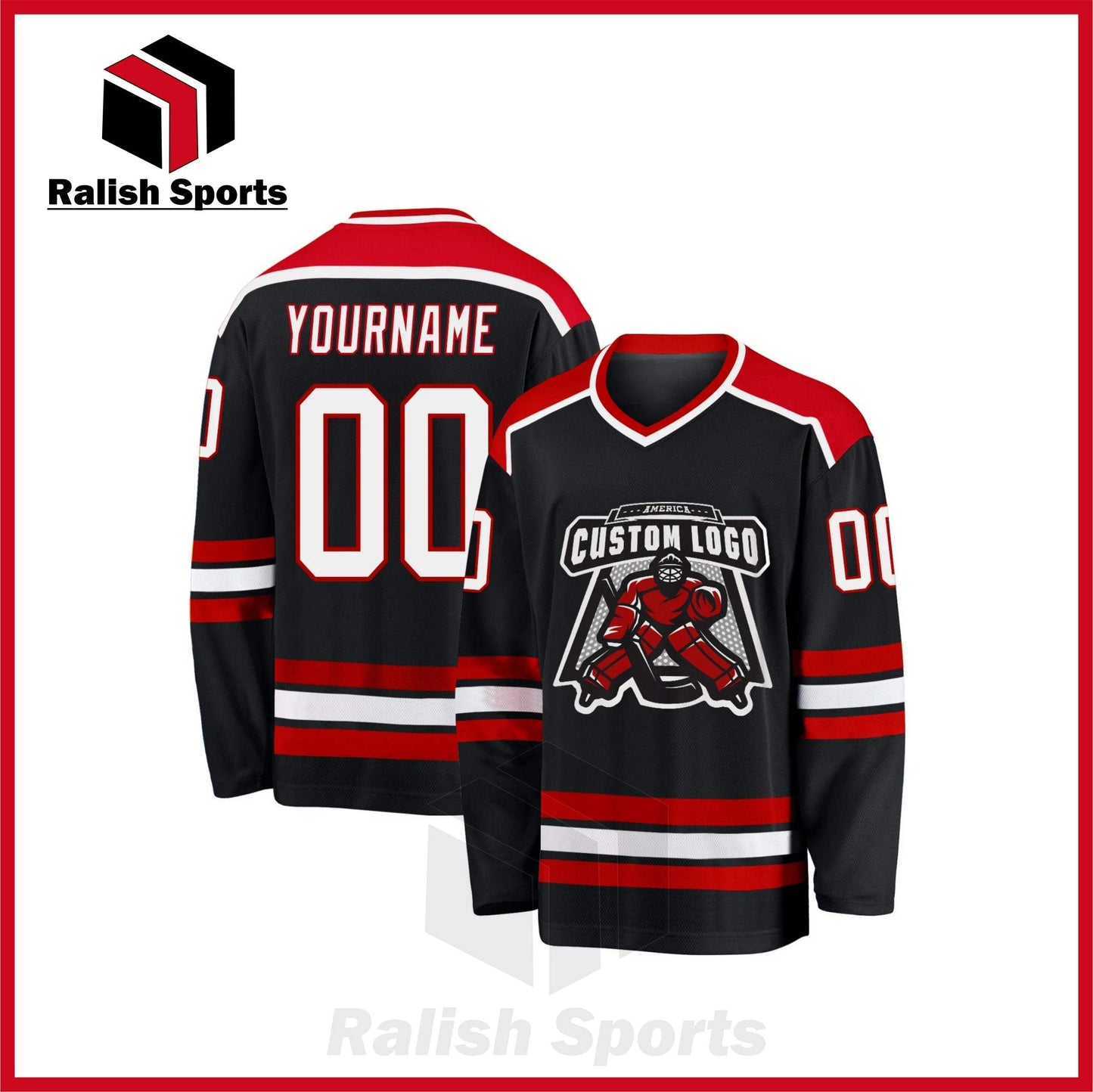 Custom Black White-Red Hockey Jersey - Ralish Sports
