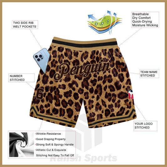 Custom Brown Brown-Old Gold 3D Pattern Design Leopard Authentic Basketball Shorts - Ralish Sports