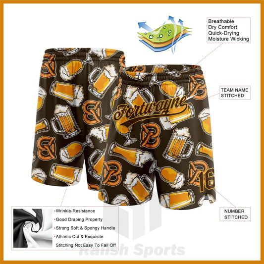 Custom Brown Gold 3D Pattern Design Beer Authentic Basketball Shorts - Ralish Sports