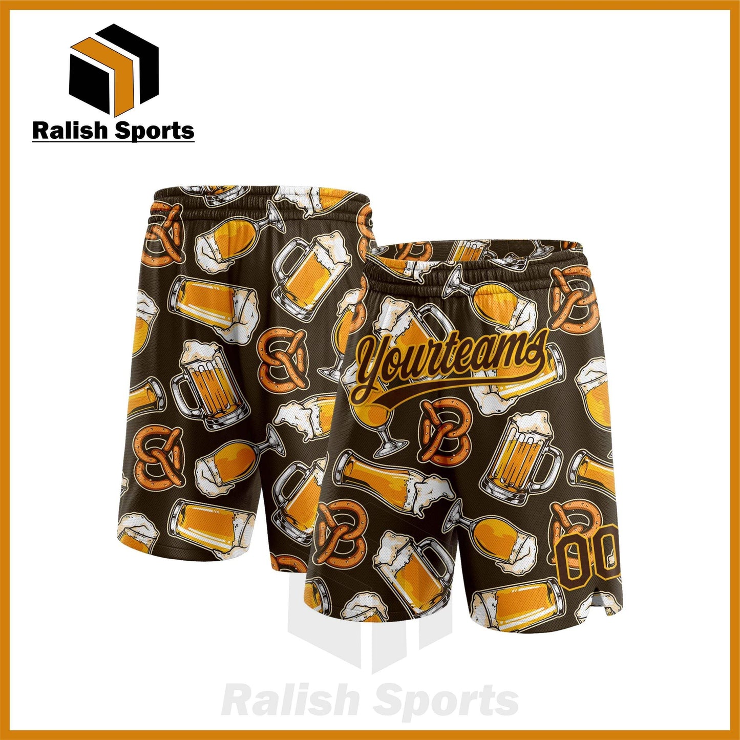 Custom Brown Gold 3D Pattern Design Beer Authentic Basketball Shorts - Ralish Sports