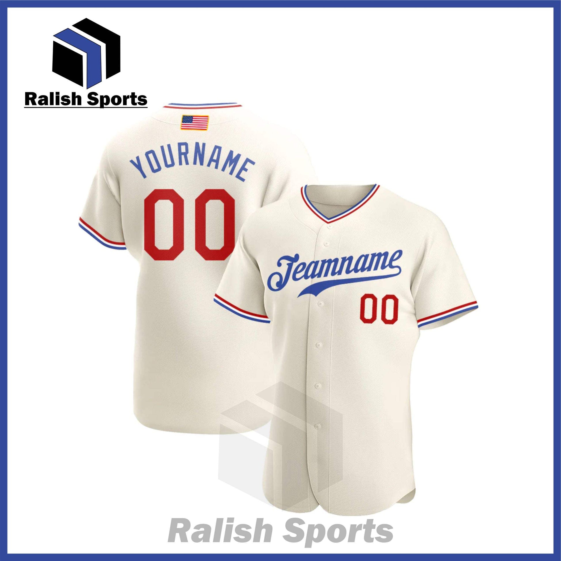 Custom Cream Red-Royal Authentic American Flag Fashion Baseball Jersey - Ralish Sports