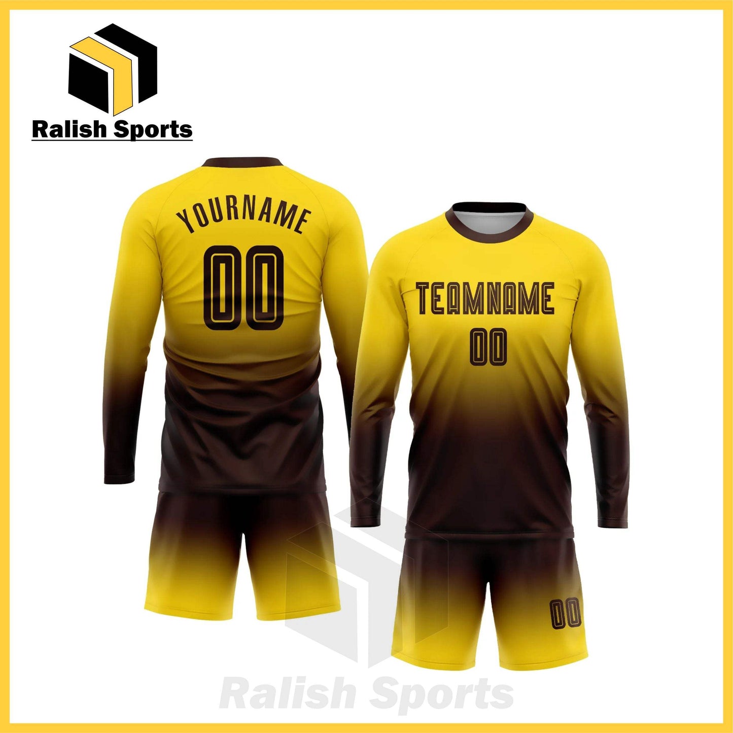 Custom Gold Brown Sublimation Long Sleeve Fade Fashion Soccer Uniform Jersey - Ralish Sports