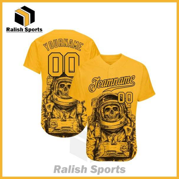 Custom Gold Gold-Black 3D Pattern Design Astronaut Authentic Baseball Jersey - Ralish Sports
