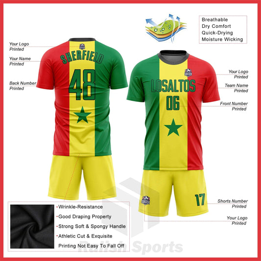 Custom Gold Kelly Green Red-Black Sublimation Senegalese Flag Soccer Uniform Jersey - Ralish Sports