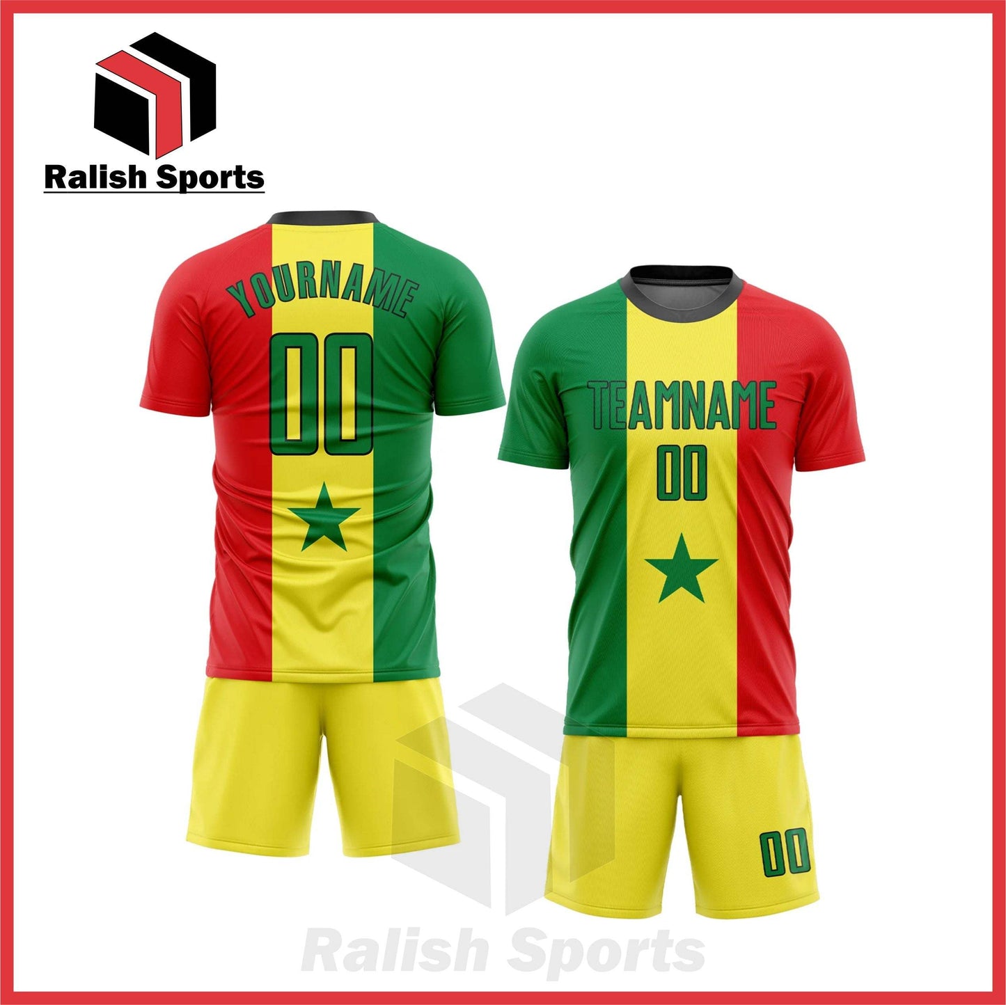 Custom Gold Kelly Green Red-Black Sublimation Senegalese Flag Soccer Uniform Jersey - Ralish Sports