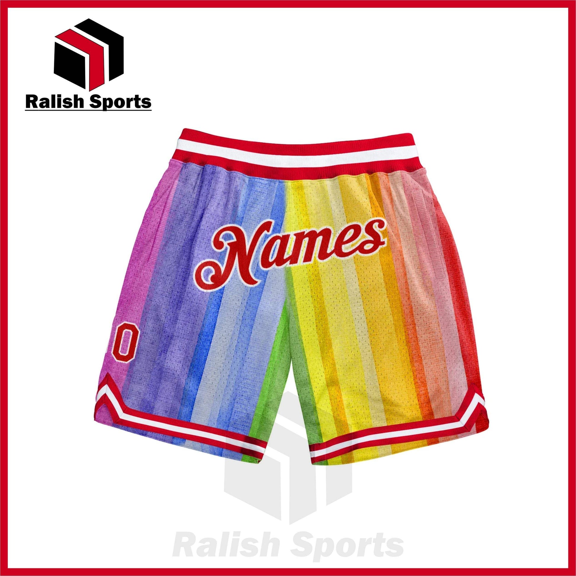 Custom Gold Red-White 3D Pattern Design Rainbow Authentic Basketball Shorts - Ralish Sports