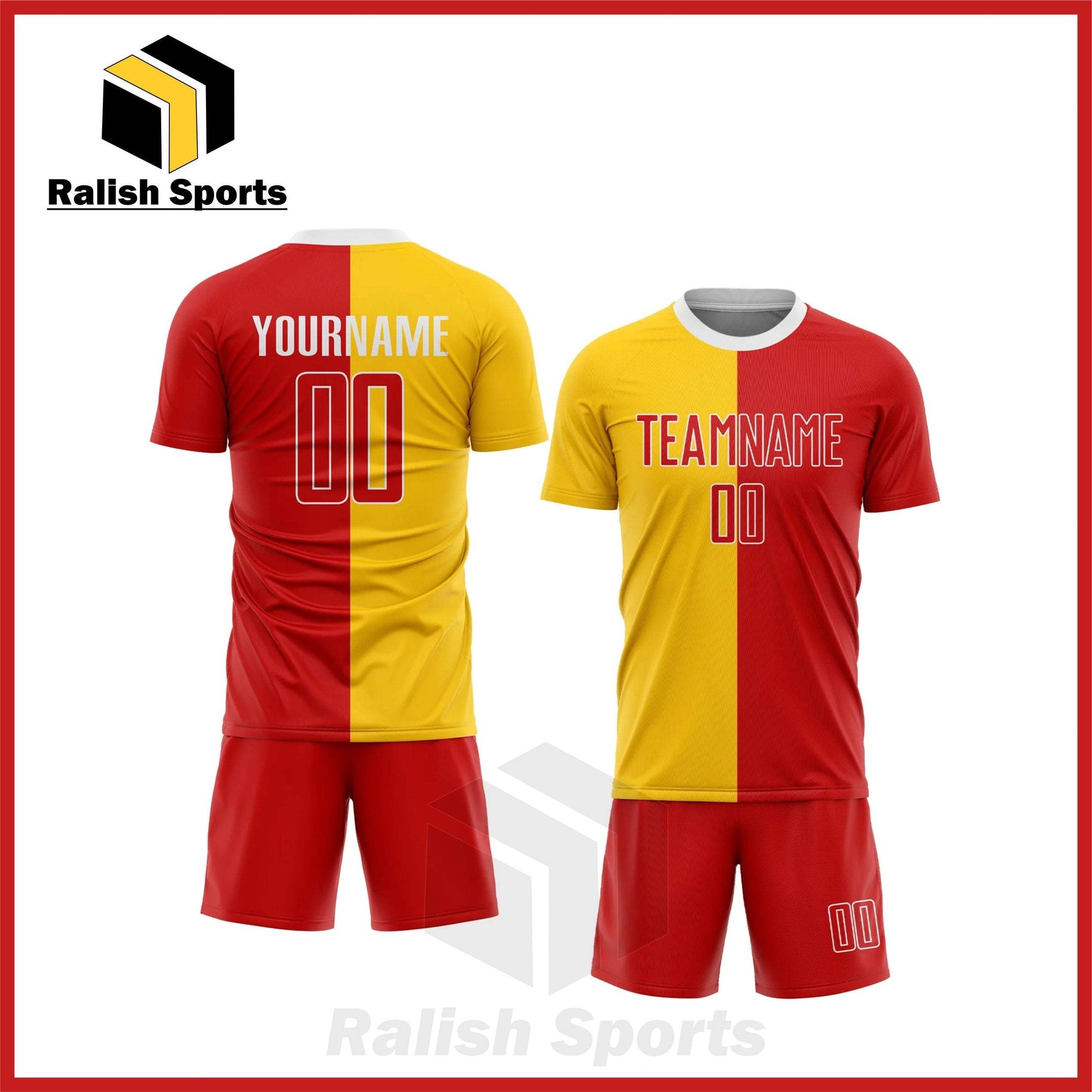 Custom Gold Red-White Sublimation Split Fashion Soccer Uniform Jersey - Ralish Sports