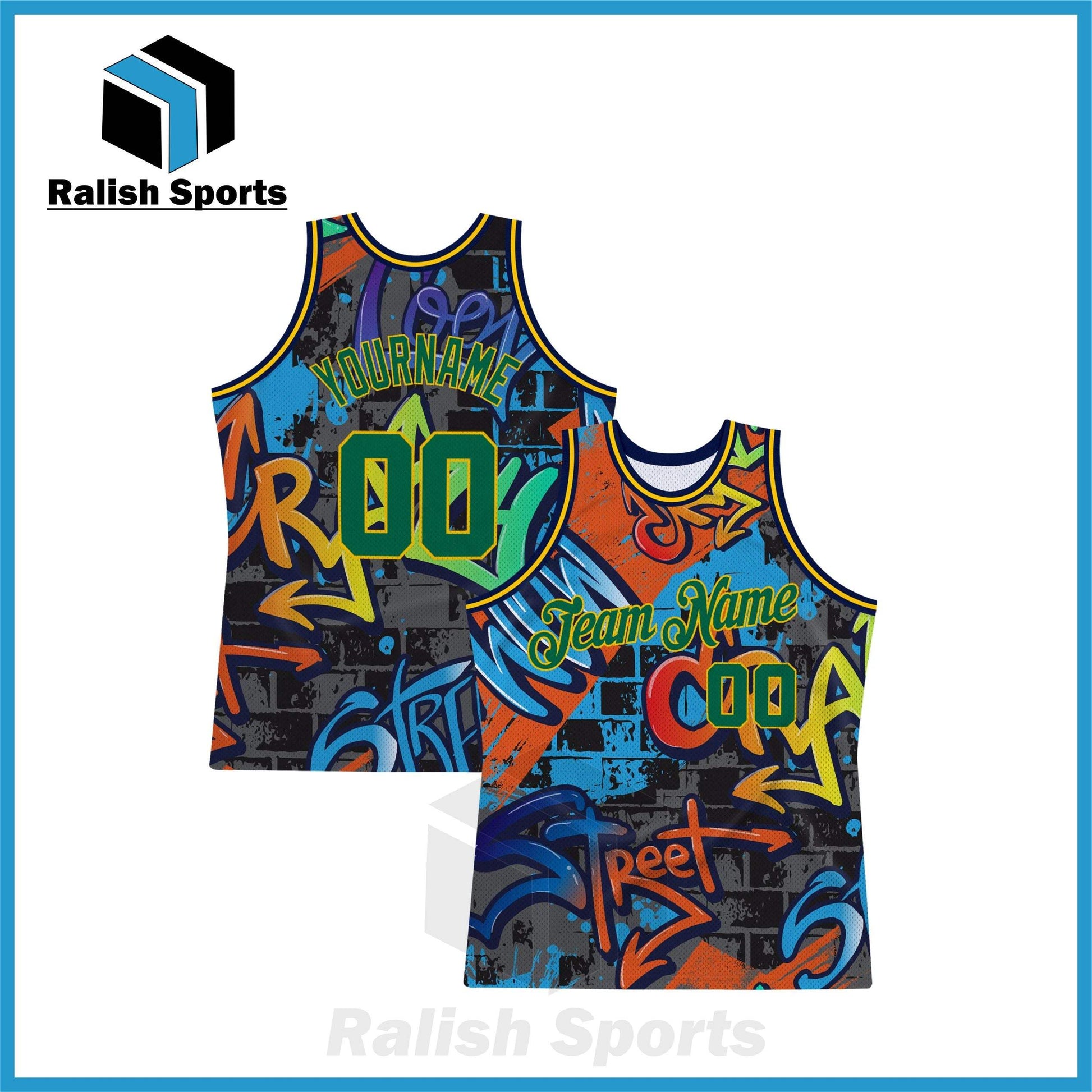 Custom Graffiti Pattern Kelly Green-Gold 3D Geometric Authentic Basketball Jersey - Ralish Sports