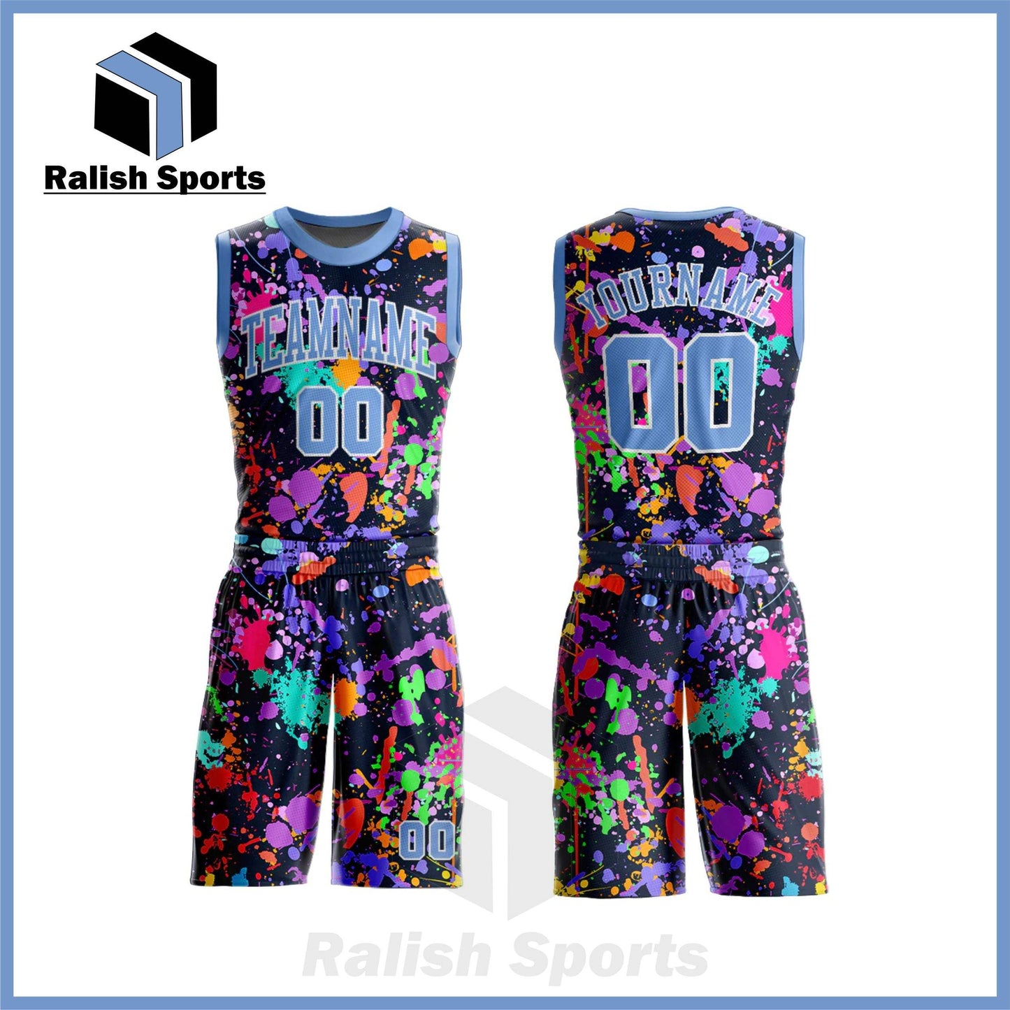 Custom Graffiti Pattern Light Blue-White Round Neck Sublimation Basketball Suit Jersey - Ralish Sports
