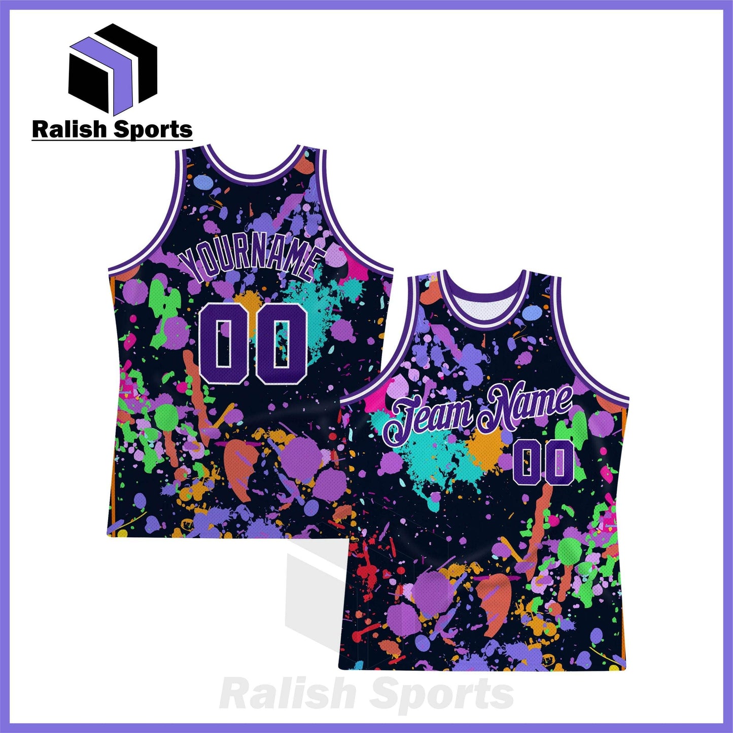 Custom Graffiti Pattern Purple-White 3D Splashes Authentic Basketball Jersey - Ralish Sports
