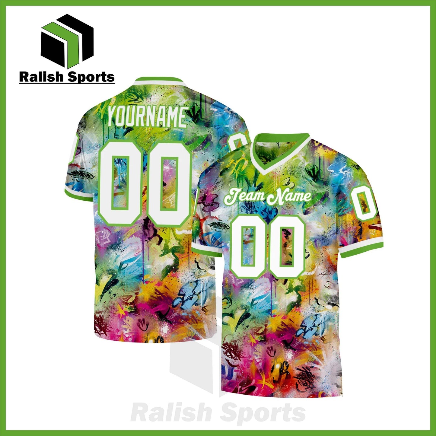 Custom Graffiti Pattern White-Neon Green 3D Mesh Authentic Throwback Football Jersey - Ralish Sports