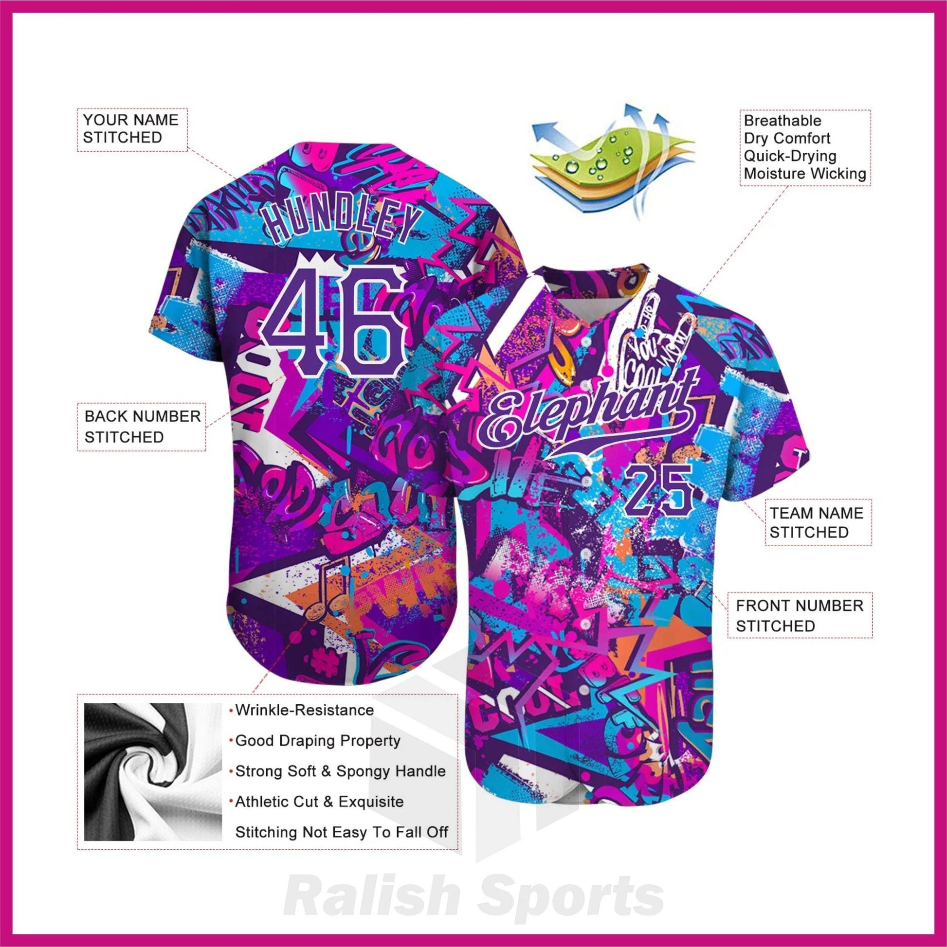 Custom Graffiti Words Pattern White-Purple 3D Authentic Softball Jersey - Ralish Sports
