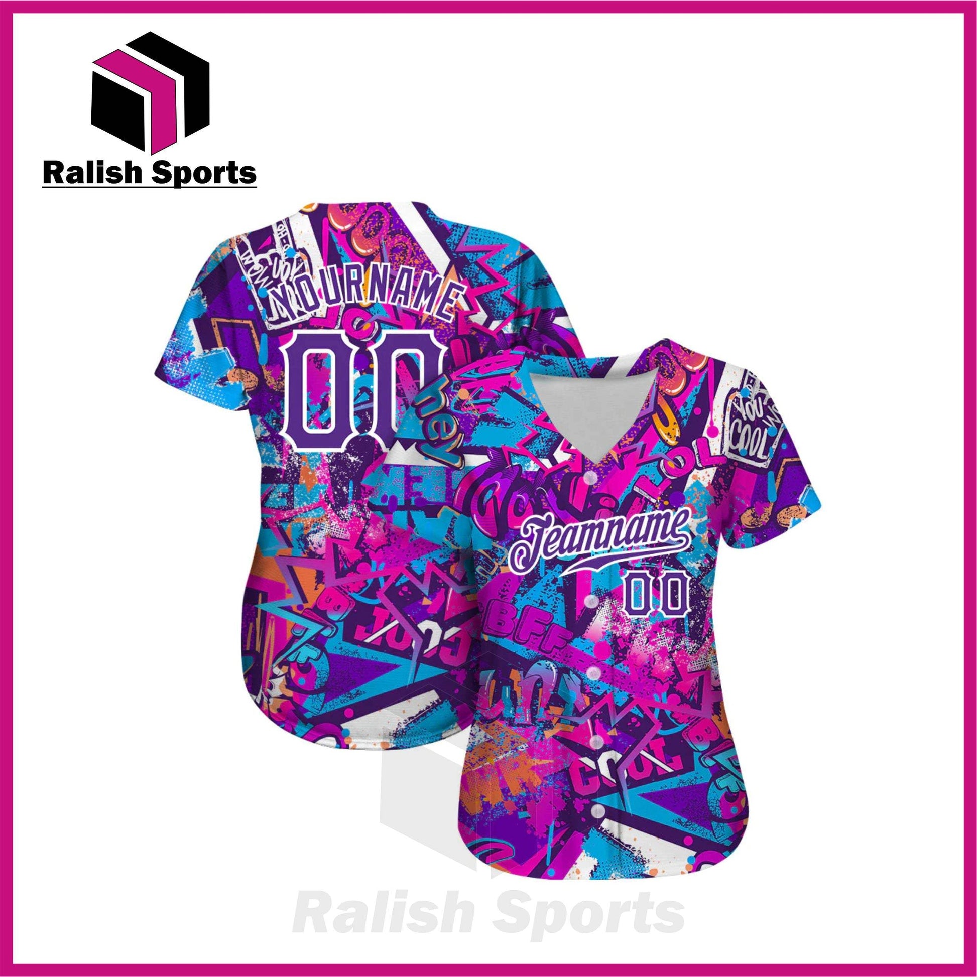 Custom Graffiti Words Pattern White-Purple 3D Authentic Softball Jersey - Ralish Sports