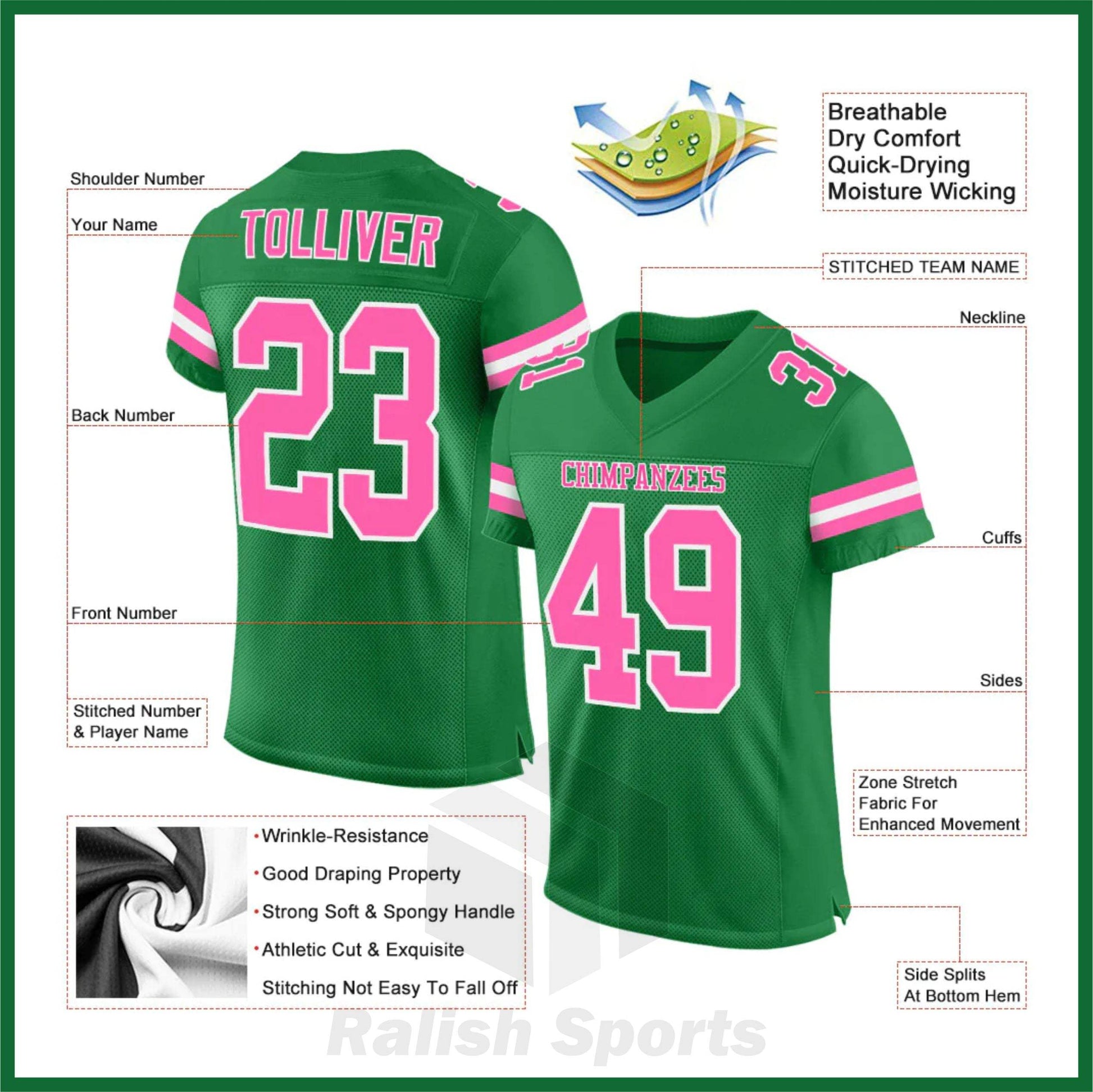 Custom Grass Green Pink-White Mesh Authentic Football Jersey - Ralish Sports