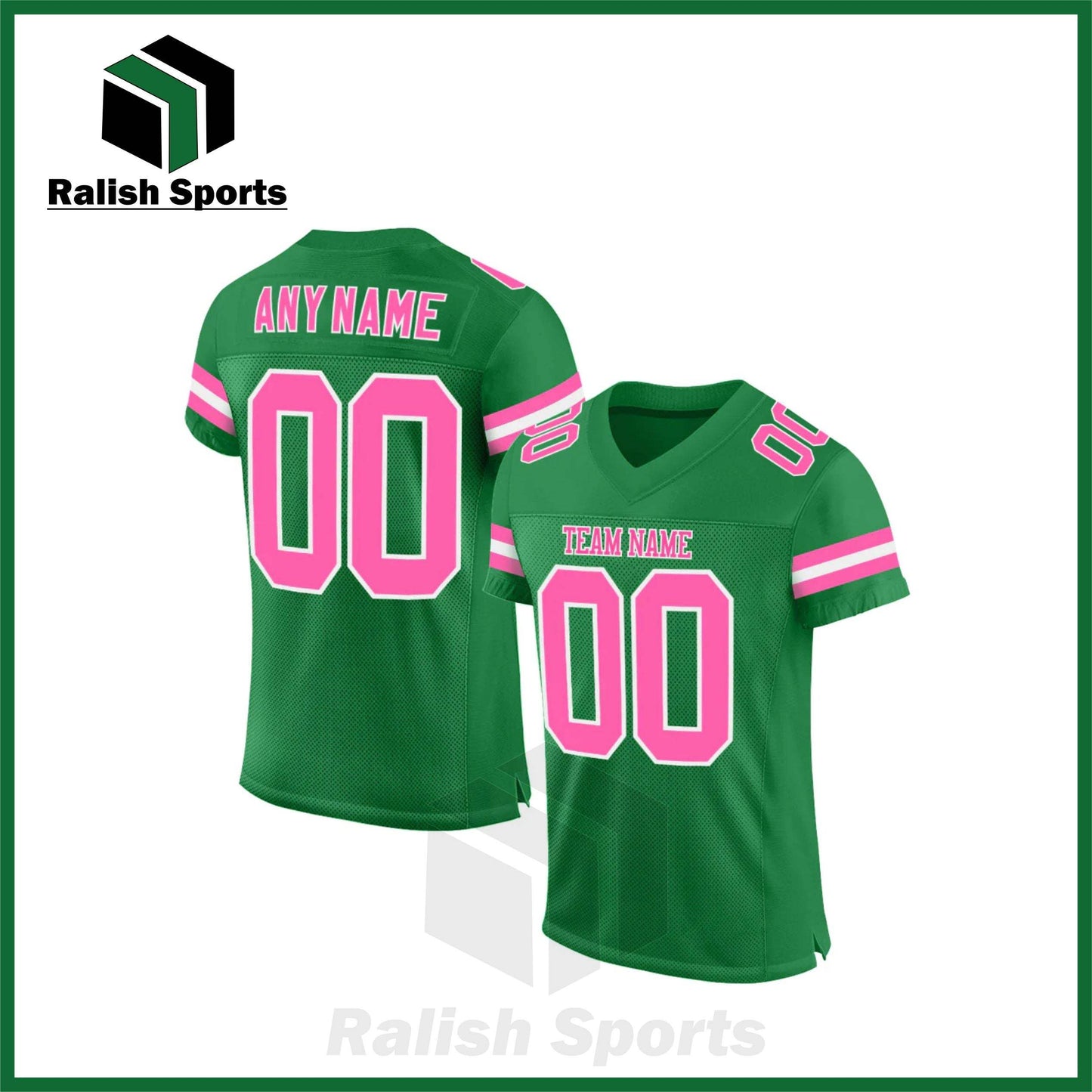 Custom Grass Green Pink-White Mesh Authentic Football Jersey - Ralish Sports