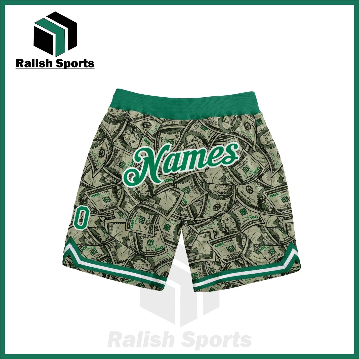 Custom Green Kelly Green-White 3D Pattern Design Dollar Authentic Basketball Shorts - Ralish Sports