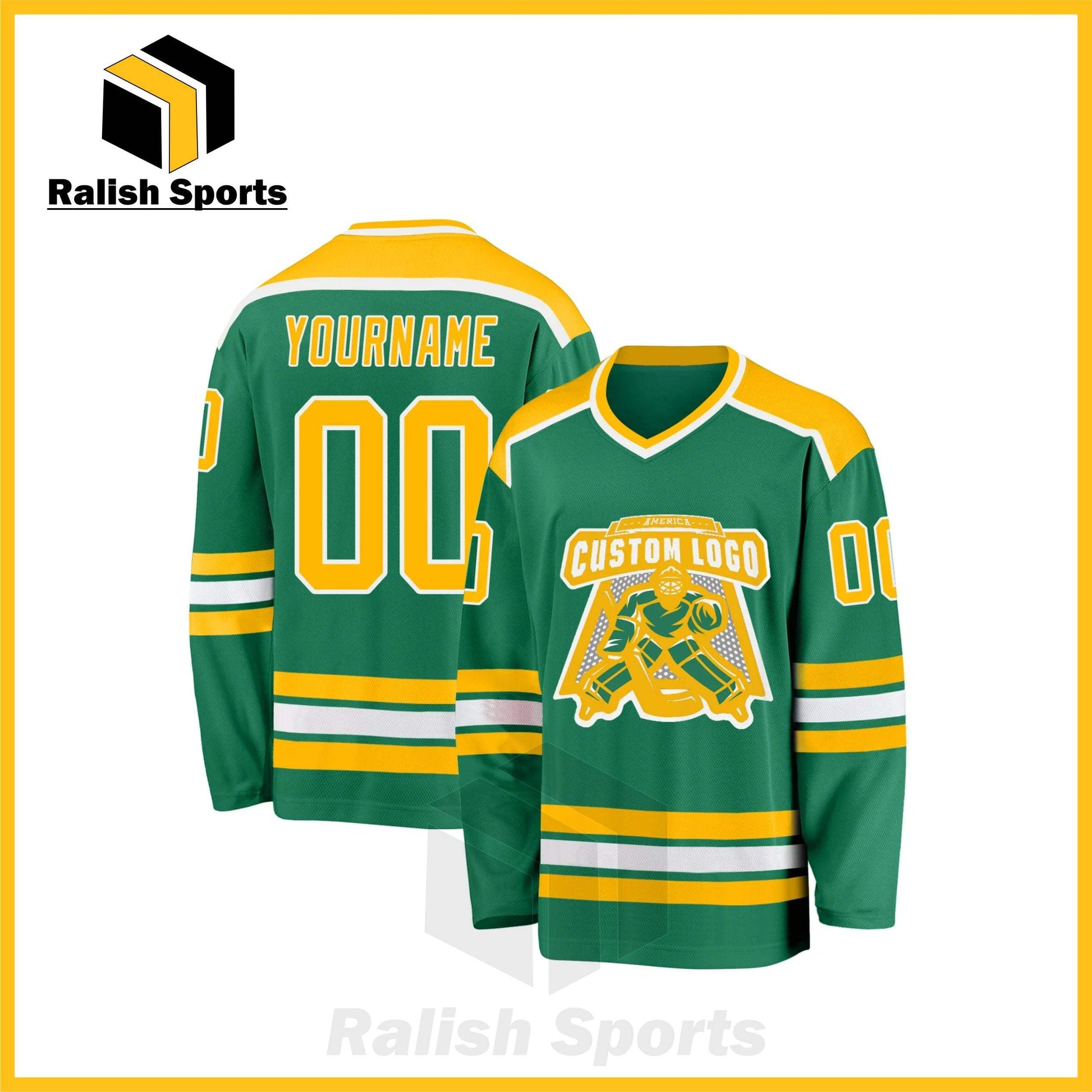 Custom Kelly Green Gold-White Hockey Jersey - Ralish Sports