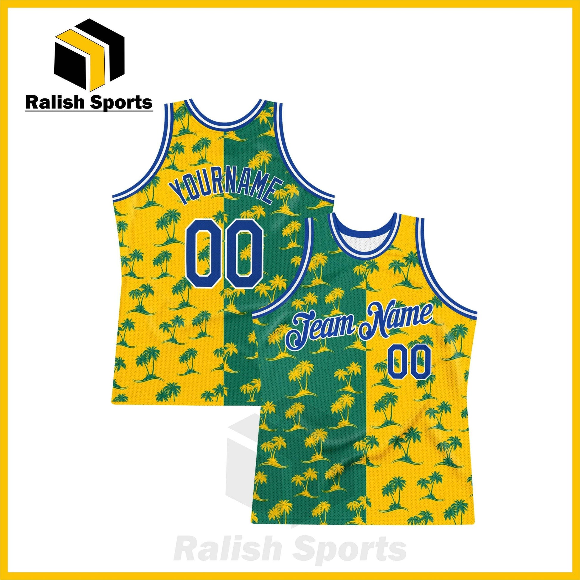 Custom Kelly Green Royal-Gold 3D Pattern Hawaii Palm Trees Authentic Basketball Jersey - Ralish Sports