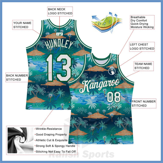 Custom Kelly Green White-Kelly Green 3D Pattern Hawaii Palm Trees Authentic Basketball Jersey - Ralish Sports