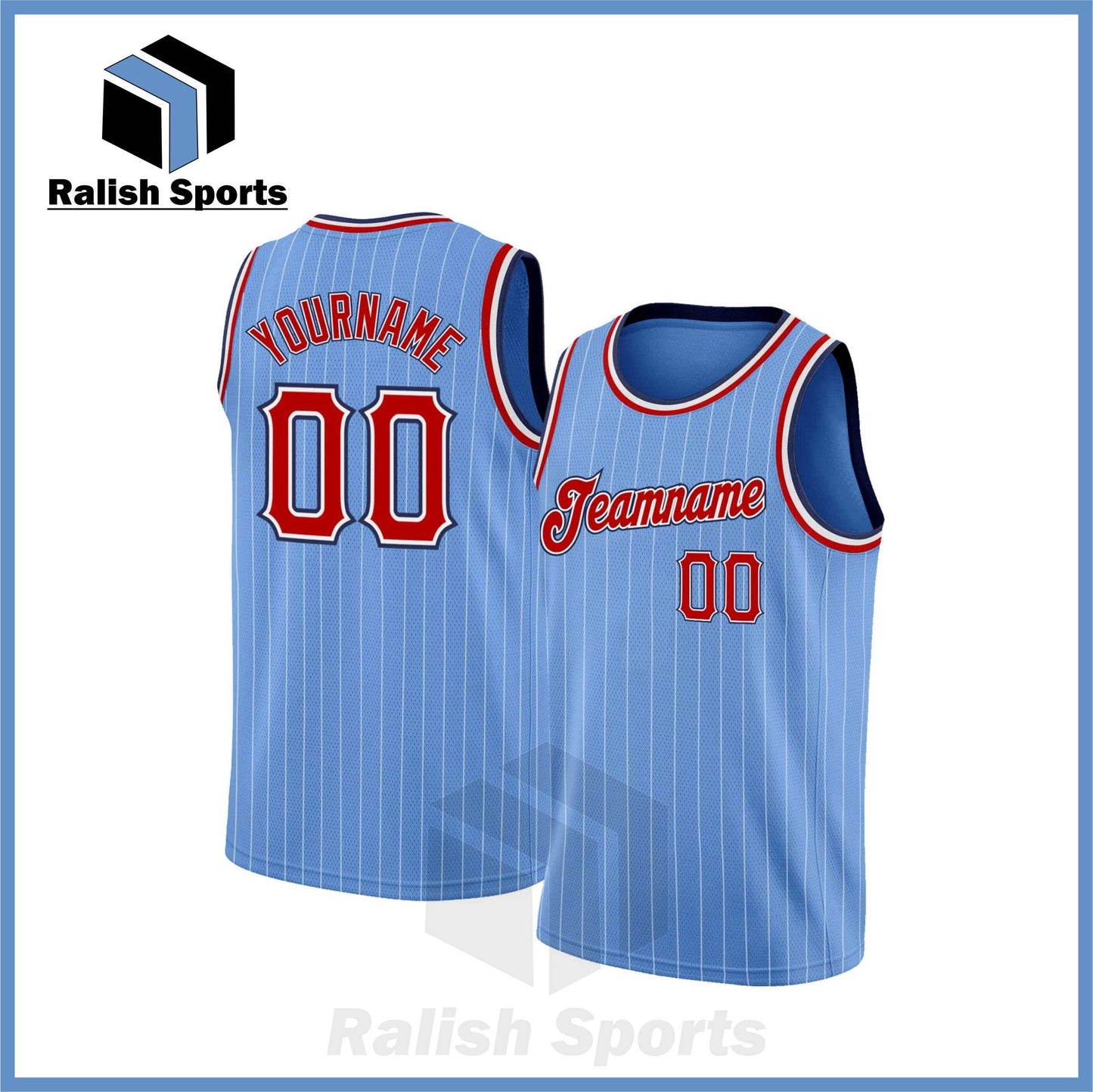 Custom Light Blue White Pinstripe Red-Navy Authentic Basketball Jersey - Ralish Sports