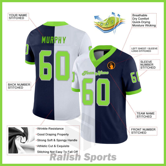 Custom Navy Neon Green-White Mesh Split Fashion Football Jersey - Ralish Sports