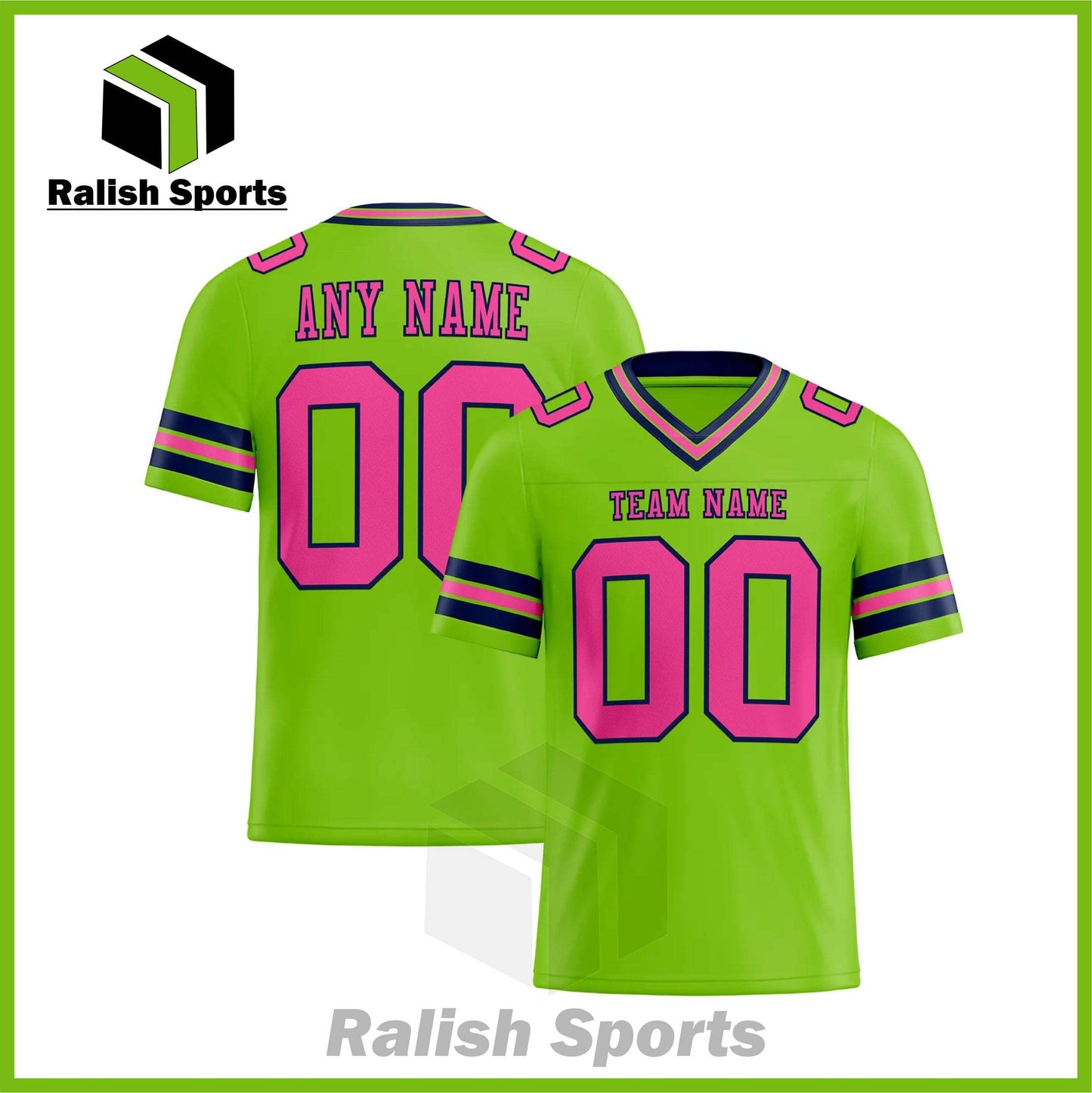 Custom Neon Green Pink-Navy Mesh Authentic Football Jersey - Ralish Sports