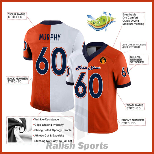 Custom Orange Navy-White Mesh Split Fashion Football Jersey - Ralish Sports