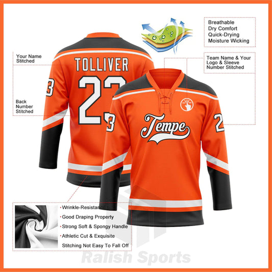 Custom Orange White-Black Hockey Lace Neck Jersey - Ralish Sports