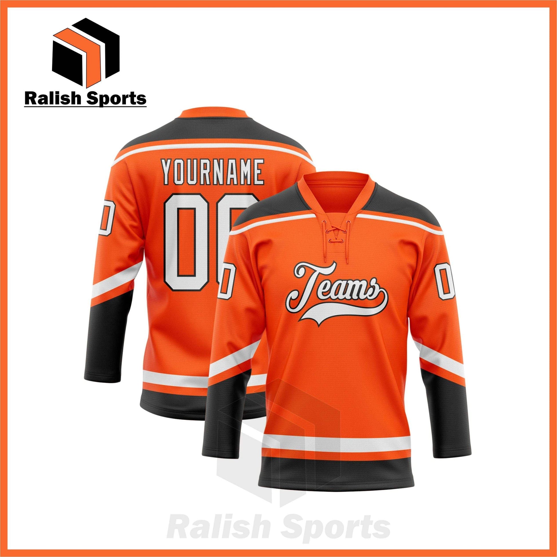 Custom Orange White-Black Hockey Lace Neck Jersey - Ralish Sports