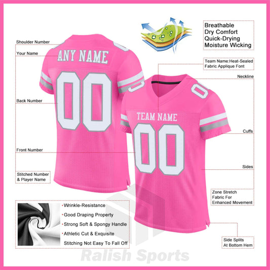 Custom Pink White-Light Gray Mesh Authentic Football Jersey - Ralish Sports