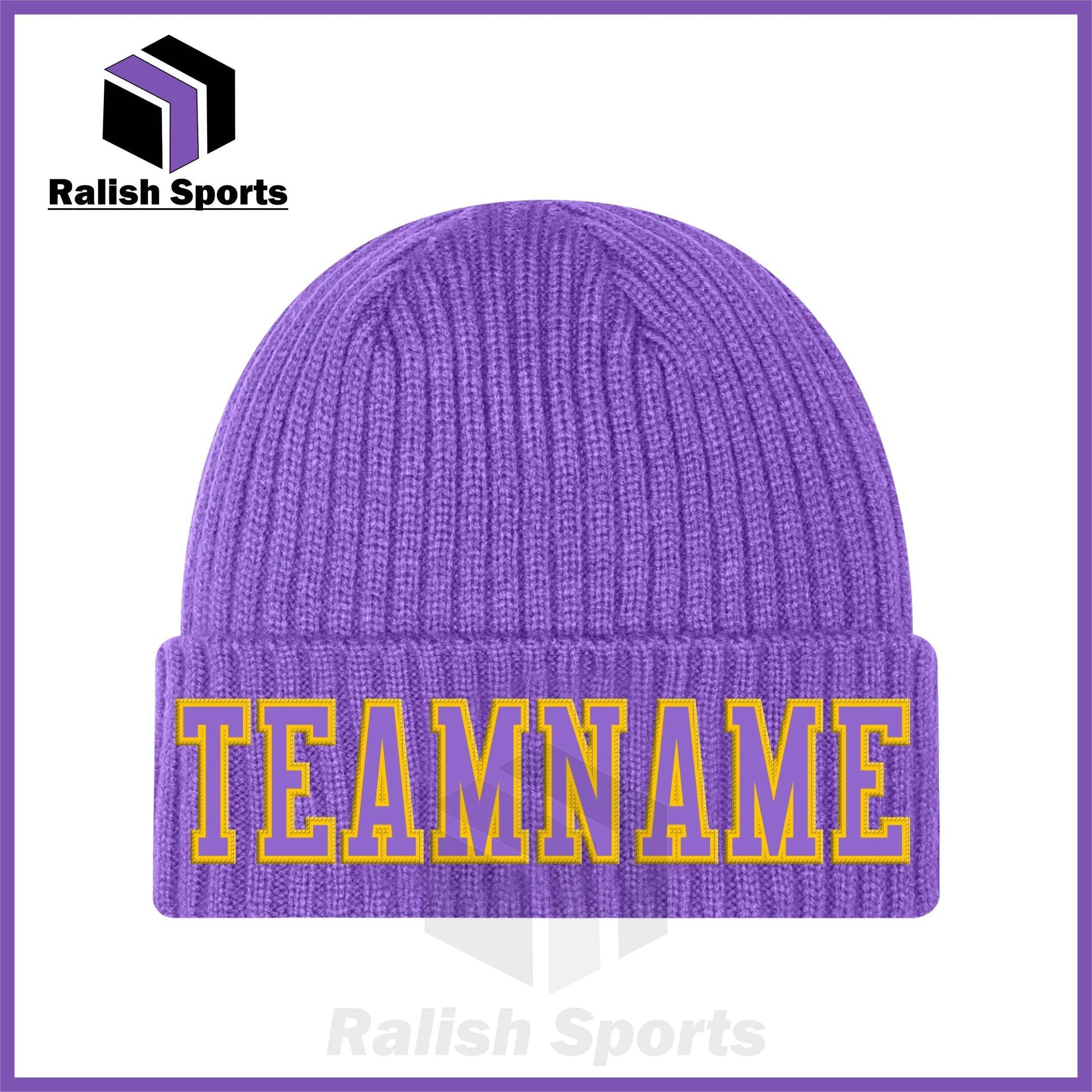 Custom Purple Purple-Gold Stitched Cuffed Knit Hat - Ralish Sports