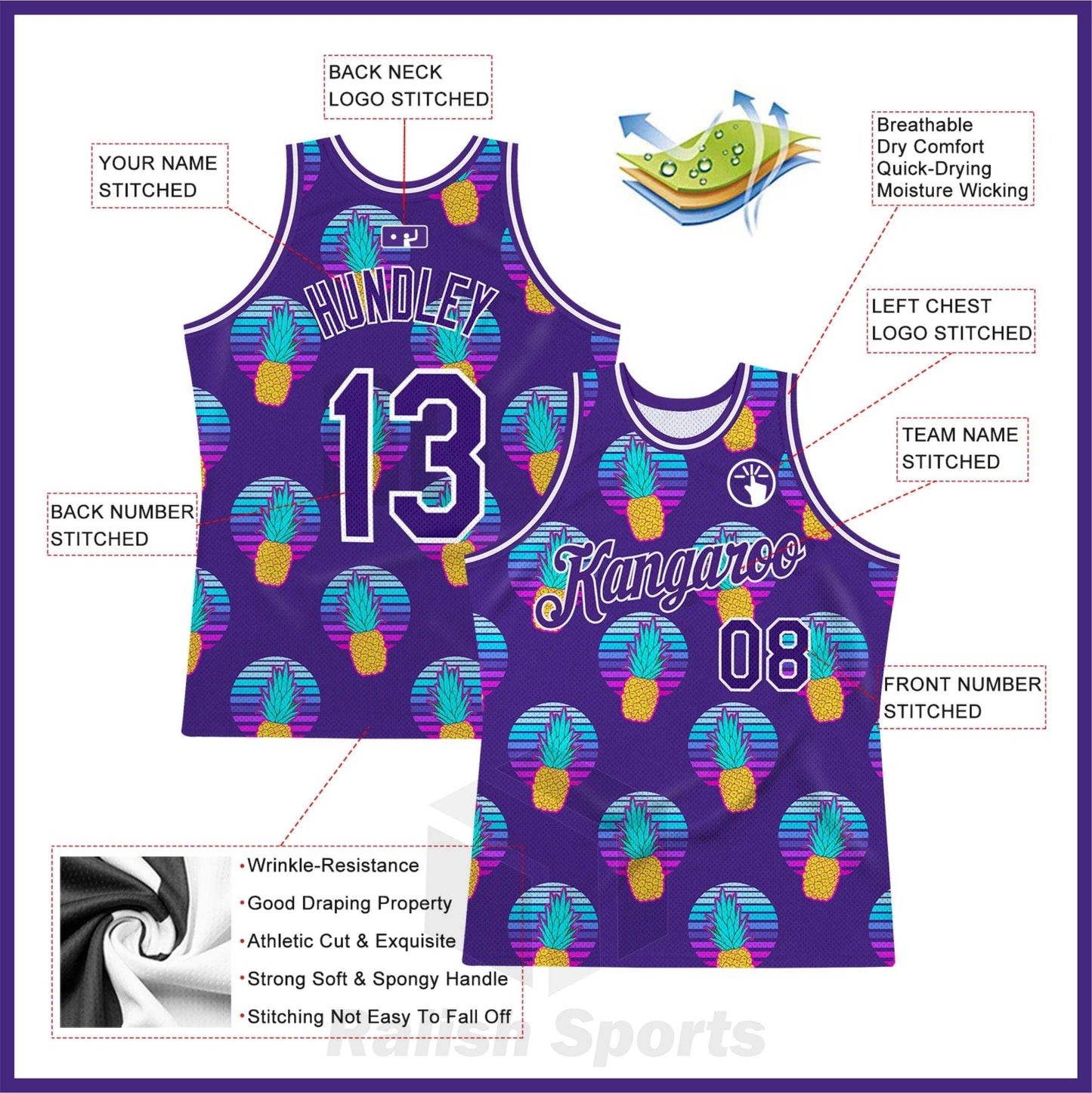 Custom Purple Purple-White 3D Pattern Design Pineapples Authentic Basketball Jersey - Ralish Sports